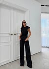 AKSESUAR DETAY BLUZ VE PANTOLONLU GOFRE İKİLİ TAKIM SİYAH