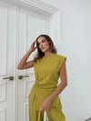 AKSESUAR DETAY BLUZ VE PANTOLONLU GOFRE İKİLİ TAKIM YEŞİLL