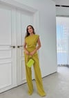 AKSESUAR DETAY BLUZ VE PANTOLONLU GOFRE İKİLİ TAKIM YEŞİLL