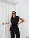 AKSESUAR DETAY BLUZ VE PANTOLONLU GOFRE İKİLİ TAKIM SİYAH