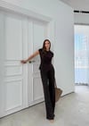 AKSESUAR DETAY BLUZ VE PANTOLONLU GOFRE İKİLİ TAKIM KAHVE