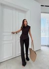 AKSESUAR DETAY BLUZ VE PANTOLONLU GOFRE İKİLİ TAKIM KAHVE