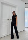AKSESUAR DETAY BLUZ VE PANTOLONLU GOFRE İKİLİ TAKIM SİYAH