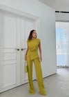 AKSESUAR DETAY BLUZ VE PANTOLONLU GOFRE İKİLİ TAKIM YEŞİLL