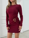AKSESUAR DETAY DRAPELİ SANDY ELBİSE BORDO