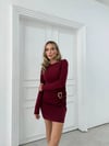 AKSESUAR DETAY DRAPELİ SANDY ELBİSE BORDO