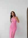 AKSESUAR DETAY UZUN KALEM OTTOMAN ELBİSE PEMBE