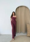 AKSESUAR DETAY YAN BÜZGÜLÜ BLUZ VE PANTOLONLU GOFRE İKİLİ TAKIM BORDO