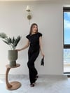 Asimetrik Detay Bluz ve Pantolonlu Double Kumas İkili Takım Siyah 2272