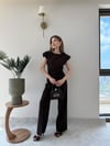 Asimetrik Detay Bluz ve Pantolonlu Double Kumas İkili Takım Siyah 2272