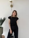 Asimetrik Detay Bluz ve Pantolonlu Double Kumas İkili Takım Siyah 2272