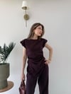 Asimetrik Detay Bluz ve Pantolonlu Double Kumas İkili Takım Mürdüm 2272