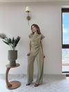 Asimetrik Detay Bluz ve Pantolonlu Double Kumas İkili Takım Haki 2272