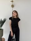 Asimetrik Detay Bluz ve Pantolonlu Double Kumas İkili Takım Siyah 2272