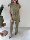 Asimetrik Detay Bluz ve Pantolonlu Double Kumas İkili Takım Haki 2272