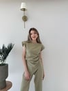 Asimetrik Detay Bluz ve Pantolonlu Double Kumas İkili Takım Haki 2272