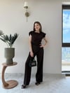Asimetrik Detay Bluz ve Pantolonlu Double Kumas İkili Takım Siyah 2272