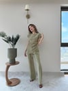 Asimetrik Detay Bluz ve Pantolonlu Double Kumas İkili Takım Haki 2272