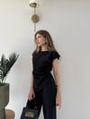Asimetrik Detay Bluz ve Pantolonlu Double Kumas İkili Takım Siyah 2272