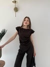 Asimetrik Detay Bluz ve Pantolonlu Double Kumas İkili Takım Kahve 2272