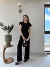 Asimetrik Detay Bluz ve Pantolonlu Double Kumas İkili Takım Siyah 2272