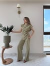 Asimetrik Detay Bluz ve Pantolonlu Double Kumas İkili Takım Haki 2272