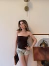 Asimetrik Kesim Straplez Bluz Kahve 2344