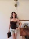Asimetrik Kesim Straplez Bluz Kahve 2344