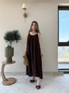 Askı Ayarlı Keten İç Astarlı Salaş Elbise Kahve  2298