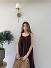 Askı Ayarlı Keten İç Astarlı Salaş Elbise Kahve  2298