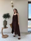 Askı Ayarlı Keten İç Astarlı Salaş Elbise Kahve  2298