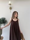 Askı Ayarlı Keten İç Astarlı Salaş Elbise Kahve  2298