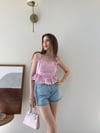 Askı Bağlamalı Pitikare Desen Etek Volanlı Bluz Pembe 2312