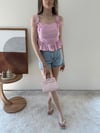 Askı Bağlamalı Pitikare Desen Etek Volanlı Bluz Pembe 2312