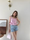 Askı Bağlamalı Pitikare Desen Etek Volanlı Bluz Pembe 2312