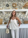 ASKI TERS DİKİŞ DETAY BLUZ VE PANTOLON GÖFRE İKİLİ TAKIM KREM