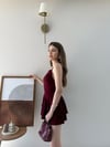 Askılı Bel Drape Detay Şortlu Elbise Bordo 2304