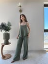 Askılı Bluz ve Pantolonlu Çilek İkili Takım Yeşil 2316