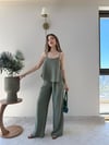 Askılı Bluz ve Pantolonlu Çilek İkili Takım Yeşil 2316