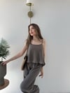 Askılı Bluz ve Pantolonlu Çilek İkili Takım Vizon 2316
