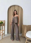 ASKILI BLUZ VE PANTOLONLU ÇİLEK İKİLİ TAKIM KAHVE