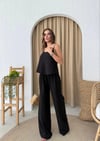 ASKILI BLUZ VE PANTOLONLU ÇİLEK İKİLİ TAKIM SİYAH