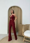 ASKILI DEKOLTE BLUZ VE PANTOLONLU GOFRE İKİLİ TAKIM BORDO