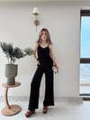 Askılı Fırfırlı Bluz ve Pantolonlu İkili Gofre Takım Siyah 2125