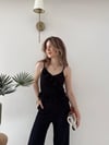 Askılı Fırfırlı Bluz ve Pantolonlu İkili Gofre Takım Siyah 2125
