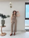 Askılı Fırfırlı Bluz ve Pantolonlu İkili Gofre Takım Vizon 2125