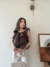Askılı Kat Kat İç Astarlı Keten Bluz Kahve 2345