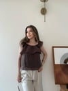 Askılı Kat Kat İç Astarlı Keten Bluz Kahve 2345