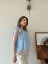 Askılı Kat Kat İç Astarlı Keten Bluz Mavi 2345