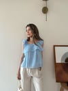 Askılı Kat Kat İç Astarlı Keten Bluz Mavi 2345
